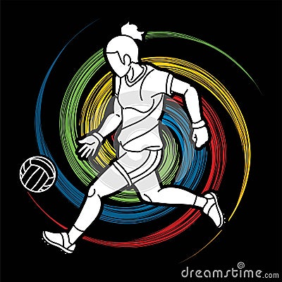 Gaelic Football Female Player Action Cartoon Graphic Vector Vector Illustration