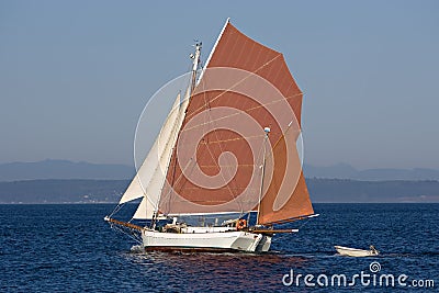 gaff rigged red tanbark ketch sailboat stock photo - image
