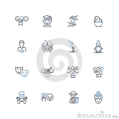 Gagsters line icons collection. Deception, Misdirection, Mischief, Trickery, Con, Hoax, Prank vector and linear Vector Illustration