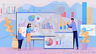 Visualizing Success: Collaborative Decision-Making in Investment Process Through Gain Charts and Financial Reports Stock Photo