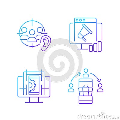 Gaining digital proficiency gradient linear vector icons set Vector Illustration
