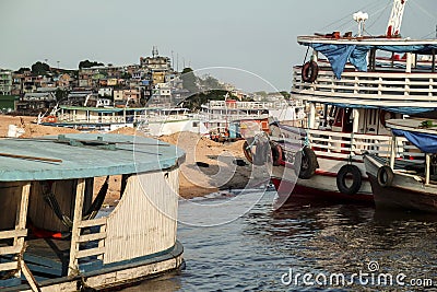 Gaiolas typical Amazon boats at the port of Manaus,Amazon river, Brazil Editorial Stock Photo