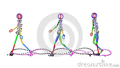 Gait recognition , motion capture 3d render of character walking. View 6 Cartoon Illustration