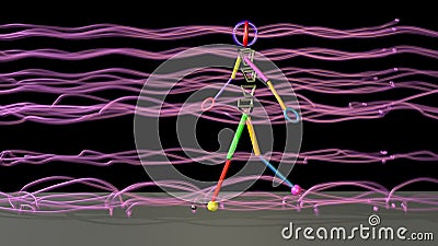 Gait recognition , motion capture 3d render of character walking. View 3 Cartoon Illustration