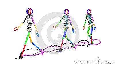 Gait recognition , motion capture 3d render of character walking. View 5 Cartoon Illustration