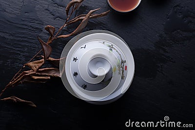 Gaiwan.traditional chinese porcelian cup with sakura pattern Stock Photo