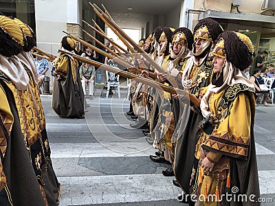 Spanish Fiesta, Street parade with marching band. Editorial Stock Photo