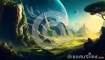 Galactic Eden: A Type 3 Civilization's Terraformed Earth, Made with Generative AI Stock Photo