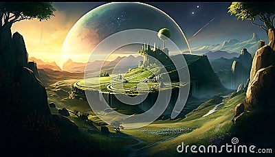 Galactic Eden: A Type 3 Civilization's Terraformed Earth, Made with Generative AI Stock Photo