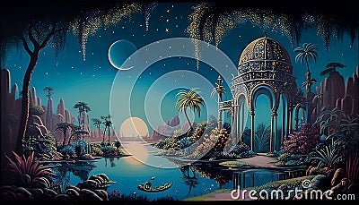 Galactic Oasis - A Surreal Universe of Vibrant Colors and Intricate Patterns, Made with Generative AI Stock Photo