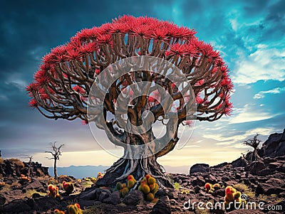 Galapagos Cactus tree Cartoon Illustration