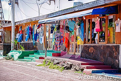 GALAPAGOS, ECUADOR, NOVEMBER 29, 2018: Outdoor view of souvenir store on Santa Cruz Island in Galapagos, Ecuador Editorial Stock Photo