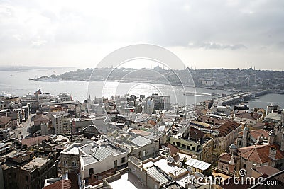 Galata Bridge and Istanbul Cityscape Aerial View Editorial Stock Photo