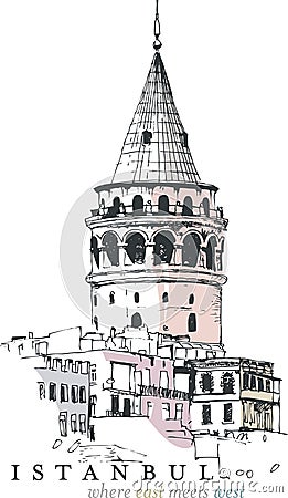 Galata Tower Drawing Vector Illustration