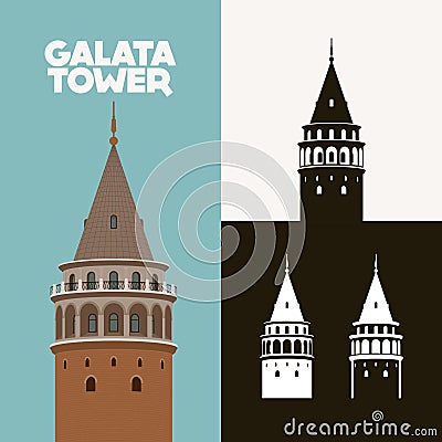 Galata Tower Galata Kulesi Vector Illustration