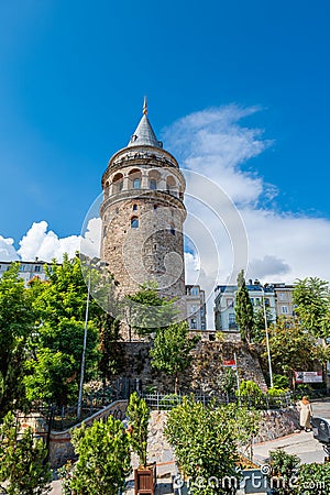 Galata Tower in Istanbul in summer, symbolic landmark in Galata area of Istanbul, Turkey Editorial Stock Photo