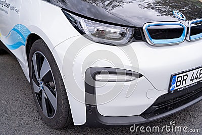 Galati, Romania - September 15, 2021: 2021 Electric car BMW i3 headlights Editorial Stock Photo