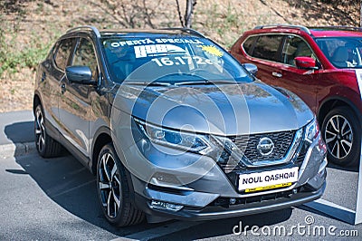 Galati, Romania - September 15, 2019: Gray Nissan Qashqai facelift front view Editorial Stock Photo