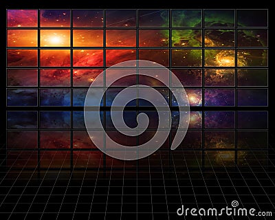 Galaxies and stars on screens in dark space Stock Photo