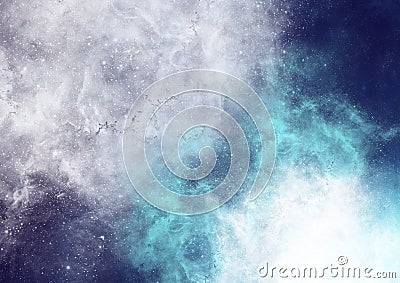 Hand drawn galaxy with blue and white stars Stock Photo