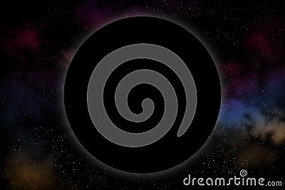 Galaxy background with copy space for flayer. Black hole with a light ring around Stock Photo
