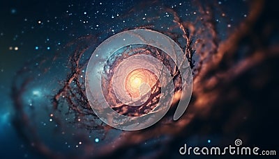 Galaxy glowing circle illuminates deep blue seascape at night generated by AI Stock Photo