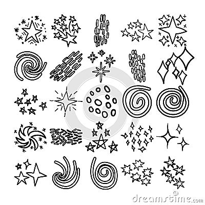 Galaxy Hand Drawn Doodle Line Art Outline Set Vector Illustration