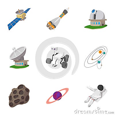 Galaxy icons set, cartoon style Vector Illustration