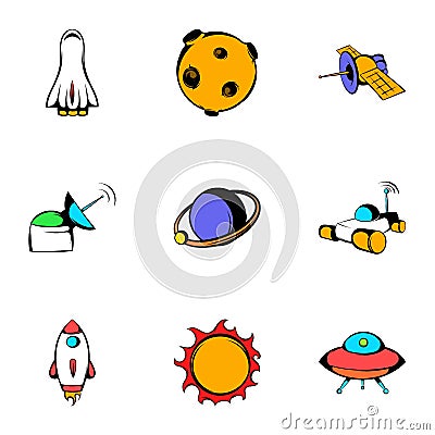 Galaxy icons set, cartoon style Vector Illustration