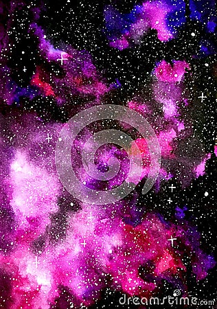 Galaxy pink background for text watercolor illustration Cartoon Illustration