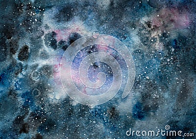 Galaxy, starry sky, cosmic space watercolor abstract illustration Cartoon Illustration