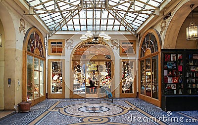 The Galerie Vivienne is a historical passage in Paris, France. Editorial Stock Photo