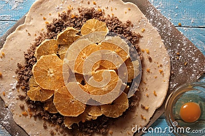 Galette dough with walnuts and orange Stock Photo