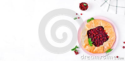 Galette with lingonberry on white. Web banner with copy space Stock Photo