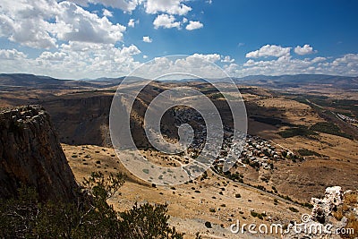 Galilee mountains agricultural valley. Arbel cliff. Low Galilee, Israel Stock Photo