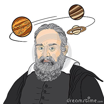 Galileo di Vincenzo Bonaiuti de` Galilei was an Italian astronomer, physicist and engineer, sometimes described as a polymath, fro Vector Illustration