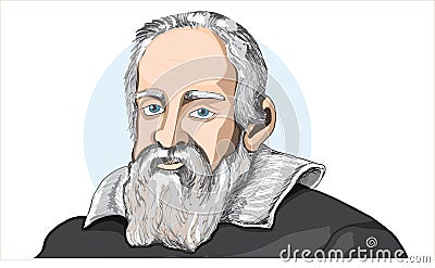 Galileo galilei portrait in line art illustration. vector Vector Illustration