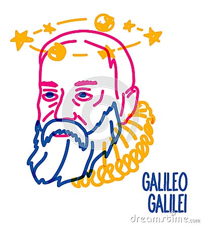 Galileo Galilei vector sketch portrait isolated Vector Illustration