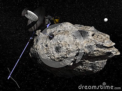 Galileo spacecraft discovering Dactyl orbiting the asteroid Ida Stock Photo