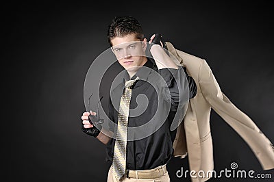 Gallant man wearing a white classic suit. Stock Photo