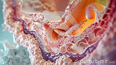 Gallbladder anatomy focus: mucosa, muscularis, serosa layers for bile concentration Stock Photo