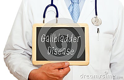 Gallbladder Disease - Doctor with chalkboard Stock Photo