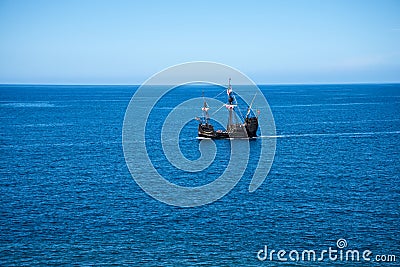 Galleon off Camara de Lobos is a fishing village near the city of Funchal and has some of the highest cliffs in the world Editorial Stock Photo