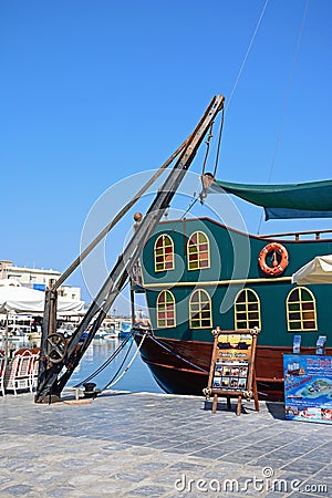 Galleon ship in Rethymno harbour. Editorial Stock Photo