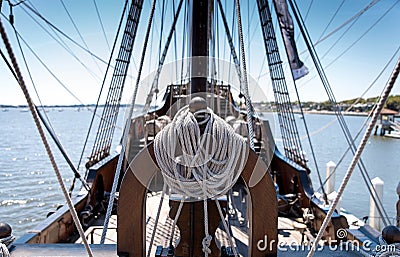 Galleon Ship Rope Stock Photo