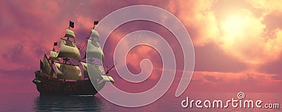 Galleon Ship with Sails Stock Photo