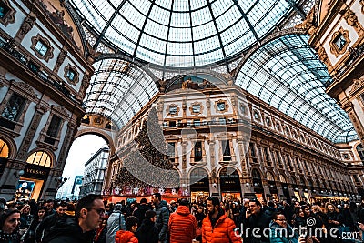 Galleria Vittorio Emanuele II, Christmas shopping Editorial Stock Photo