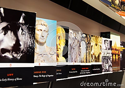 Gallery of books on the history of the Roman Empire in Coliseum, Rome Editorial Stock Photo