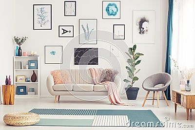 Gallery in bright living room Stock Photo