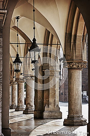 Gallery with columns and lanterns Stock Photo